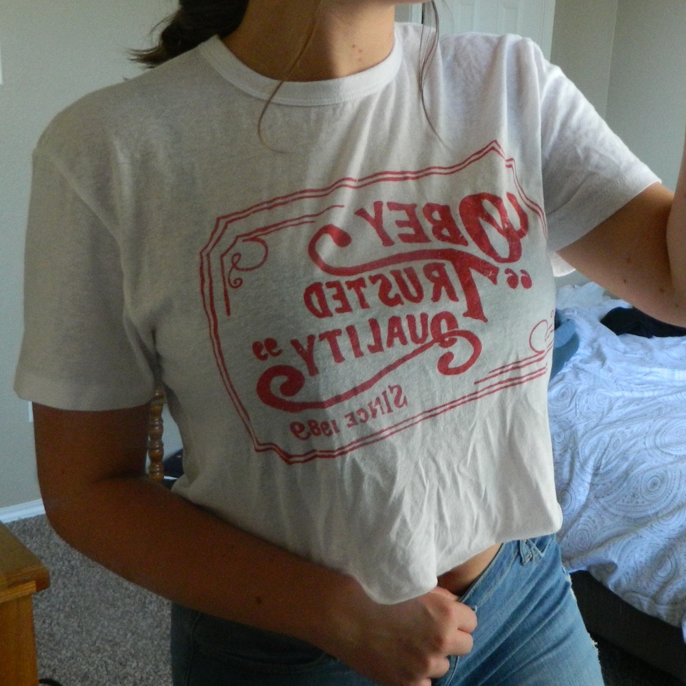 obey cropped white tee